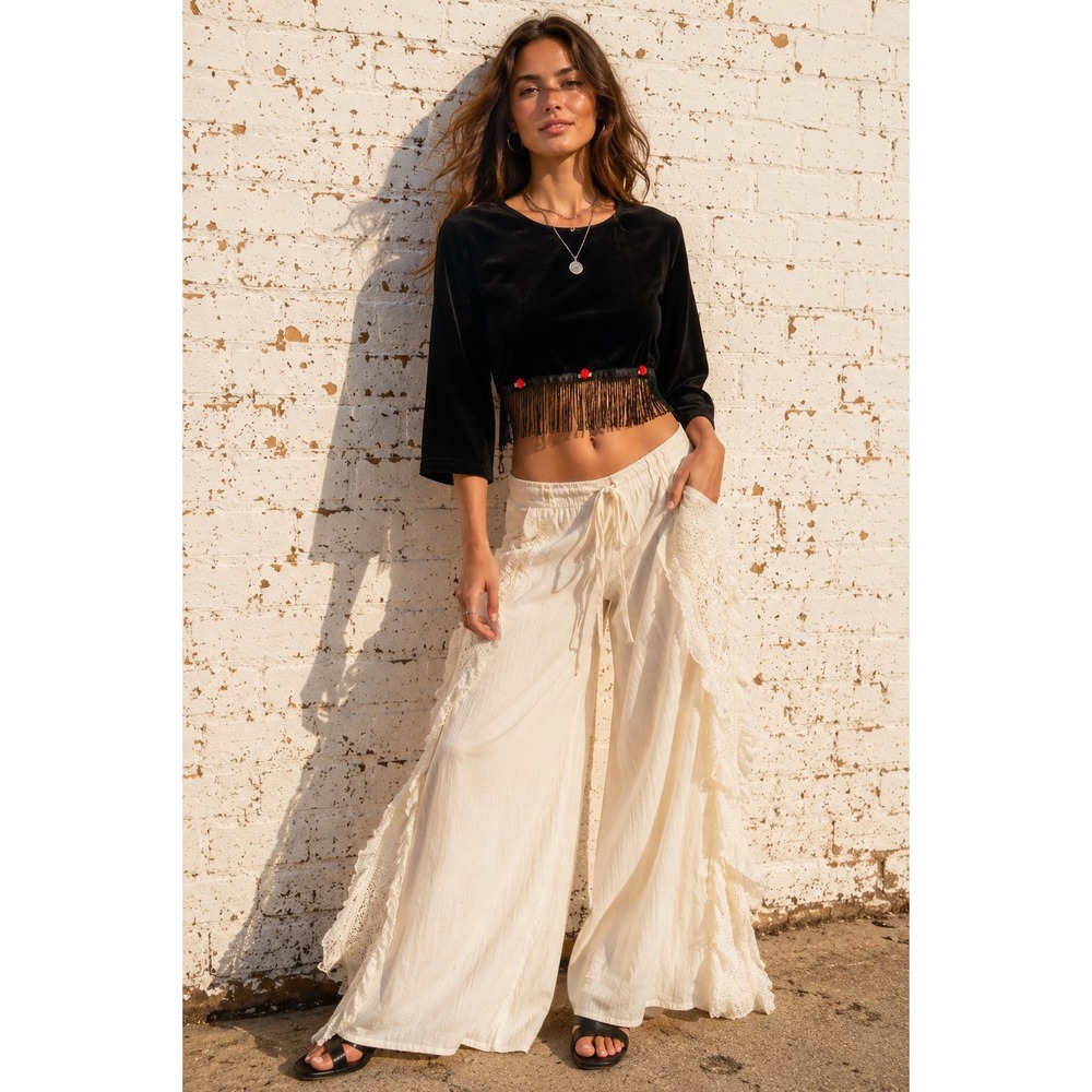 Vintage Rose Cottage Black Velvet Fringe Bolero Crop Top Rose Coquette Size 16